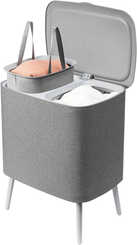 Double Laundry Hamper 2 Partition Laundry Bag With Handle Tall Laundry Hamper With Legs Suitable for Dirty Clothes Bedroom, Bathroom, Four Legs Exterior