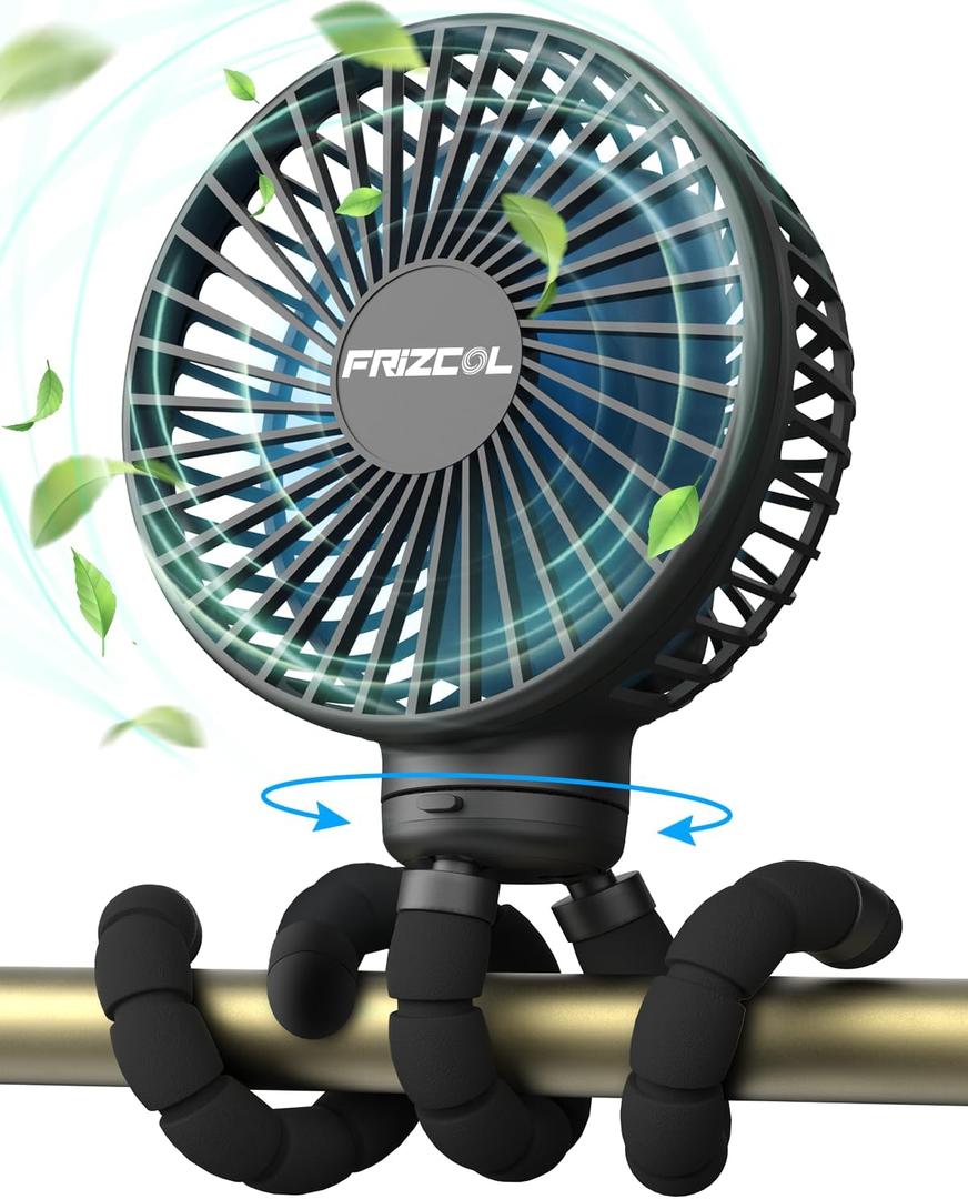 FRIZCOL Stroller Fan for Baby - Portable Fan Rechargeable - Battery Operated Fan(Use for 24Hrs) - Fan for Handheld/Clip On/Car Seat/Desk/Camping (Black)
