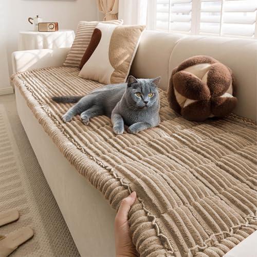FUNNY FUZZY Pet Couch Covers for Sofa, Flannel Dog Couch Cover for Dogs Washable, Sofa Cover Furniture Protector Pet-Friendly Sofa Cover for Dogs & Kids (Light Brown, 27.6"×59.1")