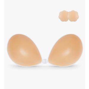 Niidor Adhesive Bra Strapless Sticky Invisible Push up Silicone Bra for Backless Dress with Nipple Covers, Size G