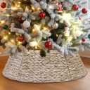 Lanpn Natural Rattan Christmas Tree Collar 36 inch, Decorative Wicker Woven Tree Skirt Ring Stand Base Cover Rustic Farmhouse for XL Large Big Huge Oversize Artificial Trees Xmas Decor (White)