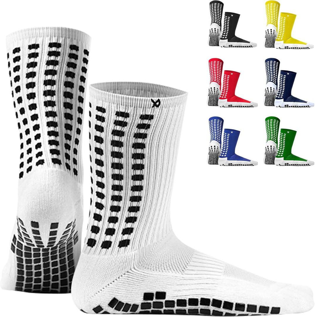 Lux Dual Grip Socks - Soccer Grip Socks for Men and Women. GripArray Performance & Comfort (Small, White)