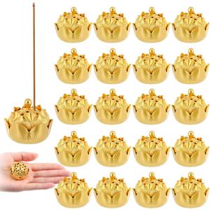 30 Pcs Return Gifts for Pooja Incense Holder Indian Return Gifts Lotus Flower Incense Burner Holder Sticks Cone Burner Ash Catcher with Lid for Pooja Indian Wedding Party Supplies(Golden)