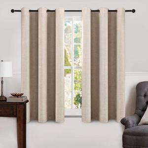 MIULEE Linen Texture Curtains Soild 100% Blackout Thermal Insulated Natural Beige Curtains Grommet Room Darkening Drapes for Living Room Bedroom Nursery 42 x 63 (2 Panels)