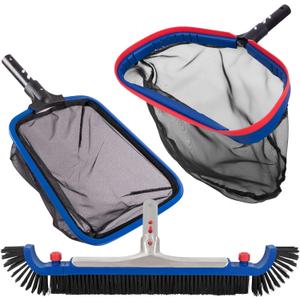 POOLAZA Deluxe Swimming Pool Cleaning Kit Including 20'' Pool Brush Head & Heavy Duty Pool Nets for Cleaning (17.5''Pool Net Skimmer & Semi-deep Ultra Fine Mesh Pool Skimmer Net with Aluminum Frame)