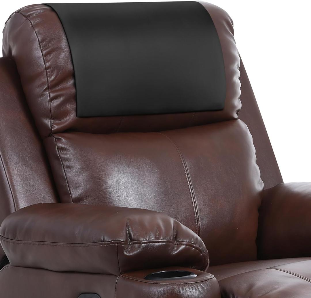 Recliner Headrest Protector, Non-Slip Faux Leather Headrest Cover | Waterproof & Washable | for Recliner Chair, Sofa, Office & Theater Seats 17x27 in (Black Leather)