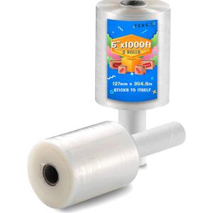 Yens 2 Pack 5" inch 1000 Ft Roll 80 Gauge Total 2000 ft Mini Hand Stretch Wrap Industrial Strength Mini Hand Stretch Wrap Moving Supplies Durable Heavy Duty Shrink Film