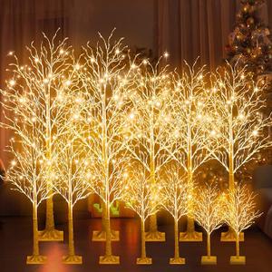 Aurelema 6 Pcs Lighted Birch Tree 8 Modes Christmas Artificial LED Lights Birch Tree for Indoor and Outdoor Home Decor Thanksgiving Christmas Holiday Decoration (4ft 5ft 6ft,Warm White)