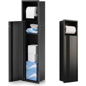 Wesiti Recessed Toilet Paper Holder 25x6'' Black Tissue Holder, Curved Door