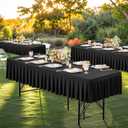 8ft Black Table Cloth Rectangle Stretch Fitted Ruffle Pleated Table Skirt No-Slip, Wrinkle-Free Spandex Tablecloths Portable TableCover for Retirement Sad Day Birthday Party Decor Wedding Baby Shower (96" x 30" (8FT-1 Pack))