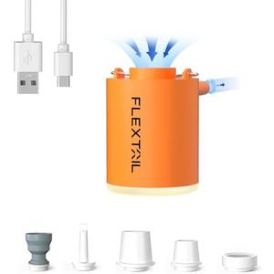 FLEXTAILGEAR Camping Air Pump with Camping Light, Air Pump for Inflatables, Portable Air Mattress Pump with 180 L/min Airflow for Pool Float,Sleeping Pad,Swimming Ring, Vacuum Storage Bag