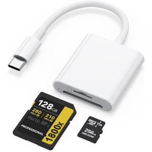 USB C SD Card Reader for iPhone 16 15/iPad/MacBook/Camera, Dual Card Slot Supports SD and MicroSD Card Memory Card Adapter, Trail Camera Viewer Plug and Play