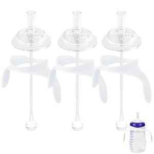Straw Sippy Cup Conversion Kit for Lansinoh Baby Bottles, Soft Top and Weighted Straw Transition Kit with Handles, Set of 3