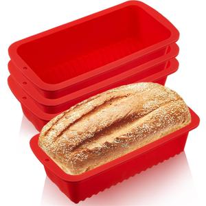 4 Pcs Silicone Bread Loaf Pan 9 x 5 Inch Rectangle Silicone Baking Molds Non Stick Mini Cake Pan, Homemade Loaf, Bread and Meatloaf, Red