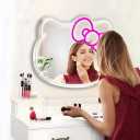 Hello Kit Neon Sign Mirror 18.1" x 16.1" Anime Cat Neon Mirror Makeup Wall Mirror with Dimmable Kawaii Cat Vanity Mirror for Bedroom,Game Room,Kids Birthday Xmas Easter Gift