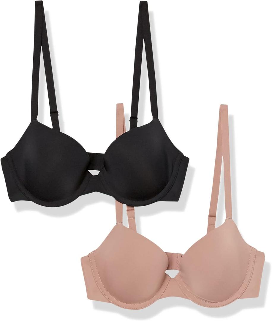 Amazon Essentials Women's Demi Cup Microfibre Bra with Adjustable Straps, Pack of 2, Dark Taupe, 38A