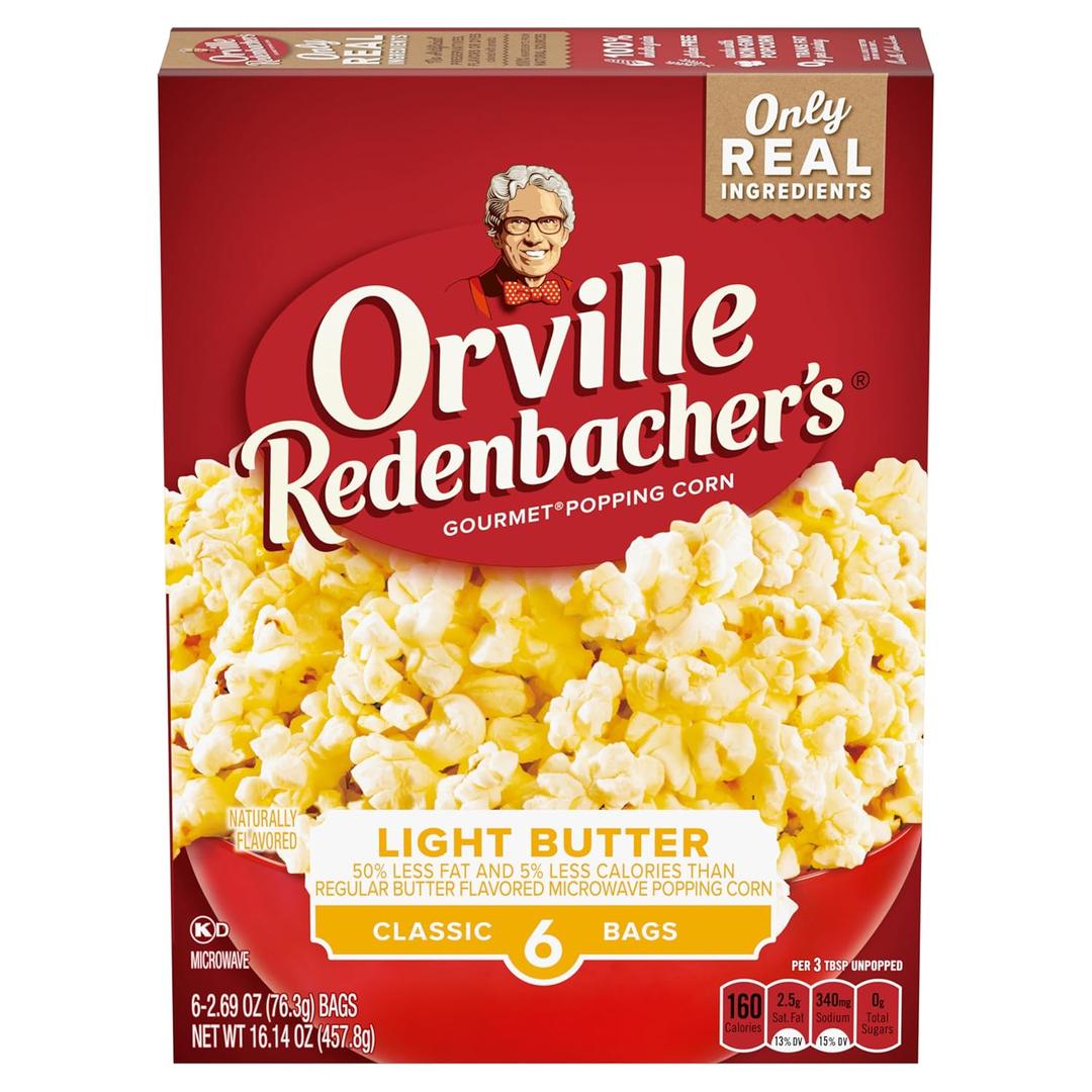 Orville Redenbachers Microwave Popcorn, Light Butter Flavor, 4g Fiber Per Serving, 2.7 oz., 6-Count (16.14 Ounce (Pack of 1)) BBD: 06APR26