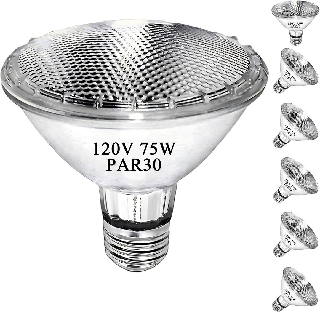 PAR30 Short Neck Halogen Flood Light Bulbs, 120V 75W PAR30 Light Bulb, Dimmable, High Output, E26 Medium Base, 2700K Warm Lighting, 3000 Hours for Recessed Light Bulb(6 Pack)