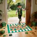 2Pcs St. Patrick's Day Doormat Coir St. Patrick's Day Welcomel Door Mats Outdoor with Non Slip Floor Doormat Green and White Irish Shamrock Rug for Irish Festival Front Entryway Decor