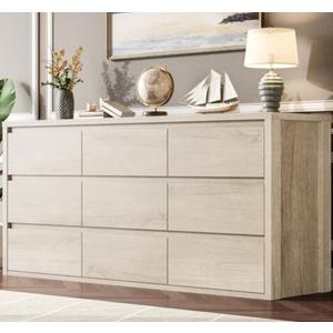 GarveeHome 9 Drawer Dresser for Bedroom, Wide Modern Chest of Drawers, Large Wood Dresser Wooden Storage Organizer for Living Room, Hallway Entryway (Oak)