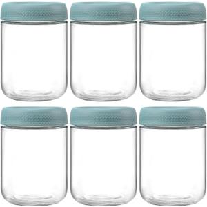 NETANY 6-pack 16oz Glass jars with Airtight Lids, Overnight Oats Containers with Lids, Wide mouth Mason Salad jars, Glass Food Storage Containers for Snacks Yogurt Spice Sugar - Green