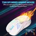 Techsea Honeycomb Wired Gaming Mouse with RGB On/Off Switch, 7200 Adjustable DPI, Ergonomic Lightweight Design & High Precision Sensor for PC/Mac Gamers (White)