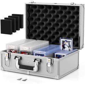 Vitula Card Case Fits for 600 Toploaders or 120 PSA Slabs or 120 Magnetic Card Holders, Trading Cards Storage Box Fits for TCG, Sports Cards, PSA Graded Slabs, Lockable Sports Cards Case (L, Silver)