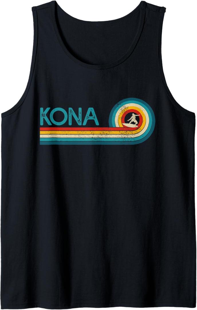 Kona Hawaii Surf Vintage Beach Surfer Surfing Gift Tank Top (Small, Black)