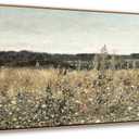 DJSYLIFE Framed Wall Art Decoration, Vintage Wildflower Field Canvas Wall Art, Classical Flowers Landscape Painting Prints, Farmhouse Cottagecore Living Room Decor, Modern Home Bedroom Decor 20"x40"