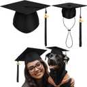 Graduation Cap Set Includes Adult and Pet Caps Dog Graduation Cap with 2026 Tassel for Adult Pet Grad Costume Dogs Cats Photo Prop Holiday Party Accessory (Black), One Size