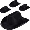 Zodaca 4-Pack Black Felt Cowboy Hats - Bulk Pack of Cowboy Hats for Men, Women, Girls, Halloween, Birthday, Bachelor, Bachelorette (Adult Size)