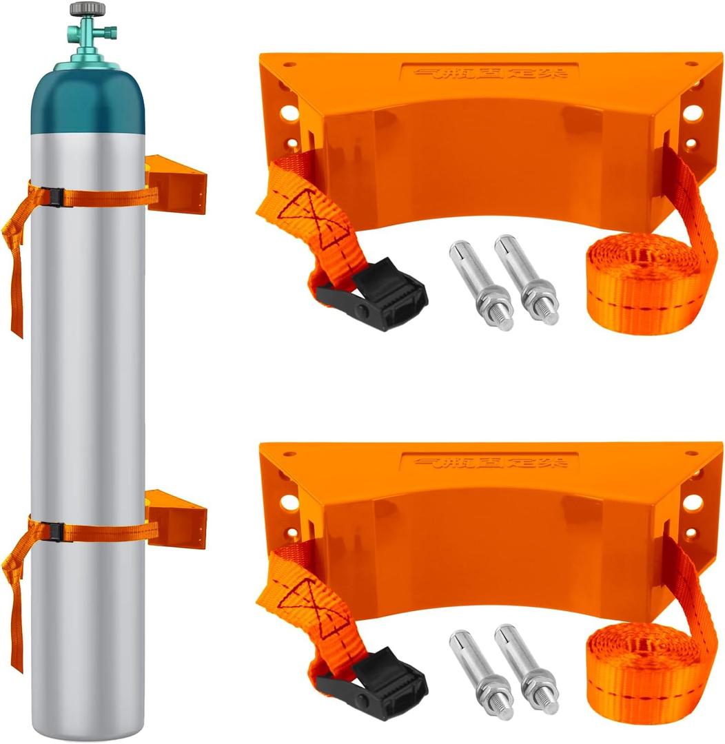 2 x 2PCS Propane Tank Holder, Propane Tank Mount, Excellent Quality ABS Gas Cylinder Holder with Screws and Safety Chain Supported 4"-12", Suitable for All Kinds of Gas cylindersOrange