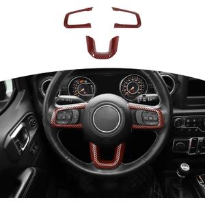 RT-TCZ for Wrangler JL Steering Wheel Trim Decal Panel Red Carbon Fiber for Jeep Wrangler JL JLU Gladiator JT 2018-Present Red Carbon Fiber Interior Accessories 3pcs
