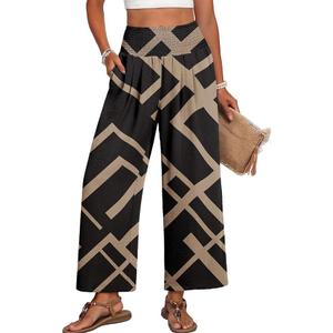 Lepunuo High Waisted Wide Leg Palazzo Pants for Women Summer Beach Vacation Lounge Trousers with Pockets 2026 Trendy S, Geometric - Black