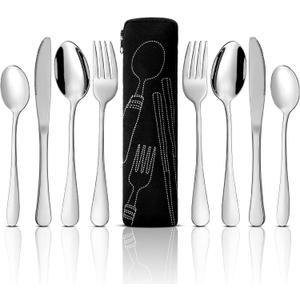 9 Pieces Eating Portion Control Flatware Utensils Bariatric Silverware Weight Loss Portion Management Control Serving Spoons Forks Knives Stainless Steel Utensils with Storage Bag