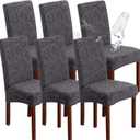 Genina Waterproof Dining Room Chair Covers Stretch Parsons Chair Slipcovers for Dining Room Kitchen Chair Protector Cover, Removable, Washable (6, Flower Pattern-Dark Gray) (Regular-6 Pack)
