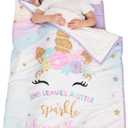 Extra Large Kids Sleeping Bag, Toddler Nap Mat with Pillow & Blanket, Soft Sleeping Mat for Daycare and Preschool (Unicorn 53"x21")