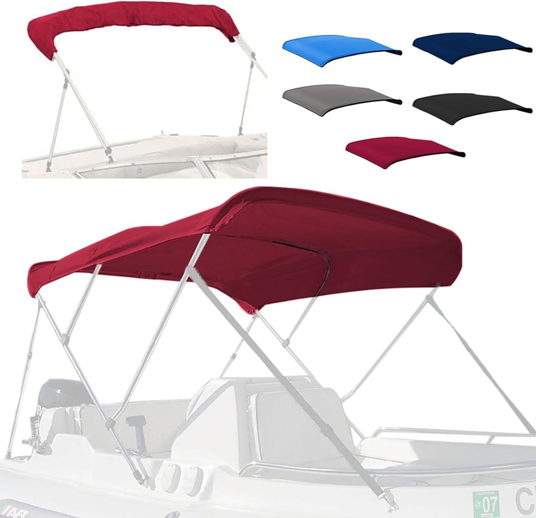 4 Bow Marine Grade Fade and Crack Resistant Bimini Top Replacement Cover, Heavy-Duty Waterproof and UV-Proof Boat Canopy, Easy Install Zipper Sleeves (Without Frame), Burgundy, 8'L 97"-103" W