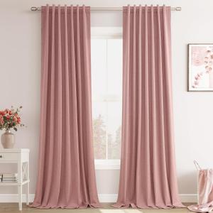 Joywell Linen Pink Full Blackout Curtains 108 Inch Long 2 Panels Set for Bedroom Living Room,Back Tab Rod Pocket Room Darkening Thermal Insulated Black Out Window Drapes,52x108 Inches