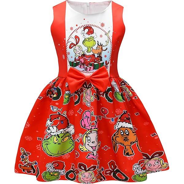 Cute Christmas Outfit for Little Girls - Sleeveless Princess Holiday Party Dress Size 130