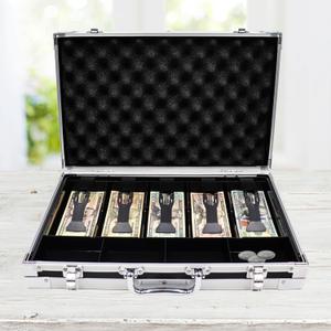 Large Cash Box with Money Tray, Lockable Money Box for Cash, Large Cash Organizer with 5 Compartment Spring-loaded Cash Trays and 4 Coin Trays