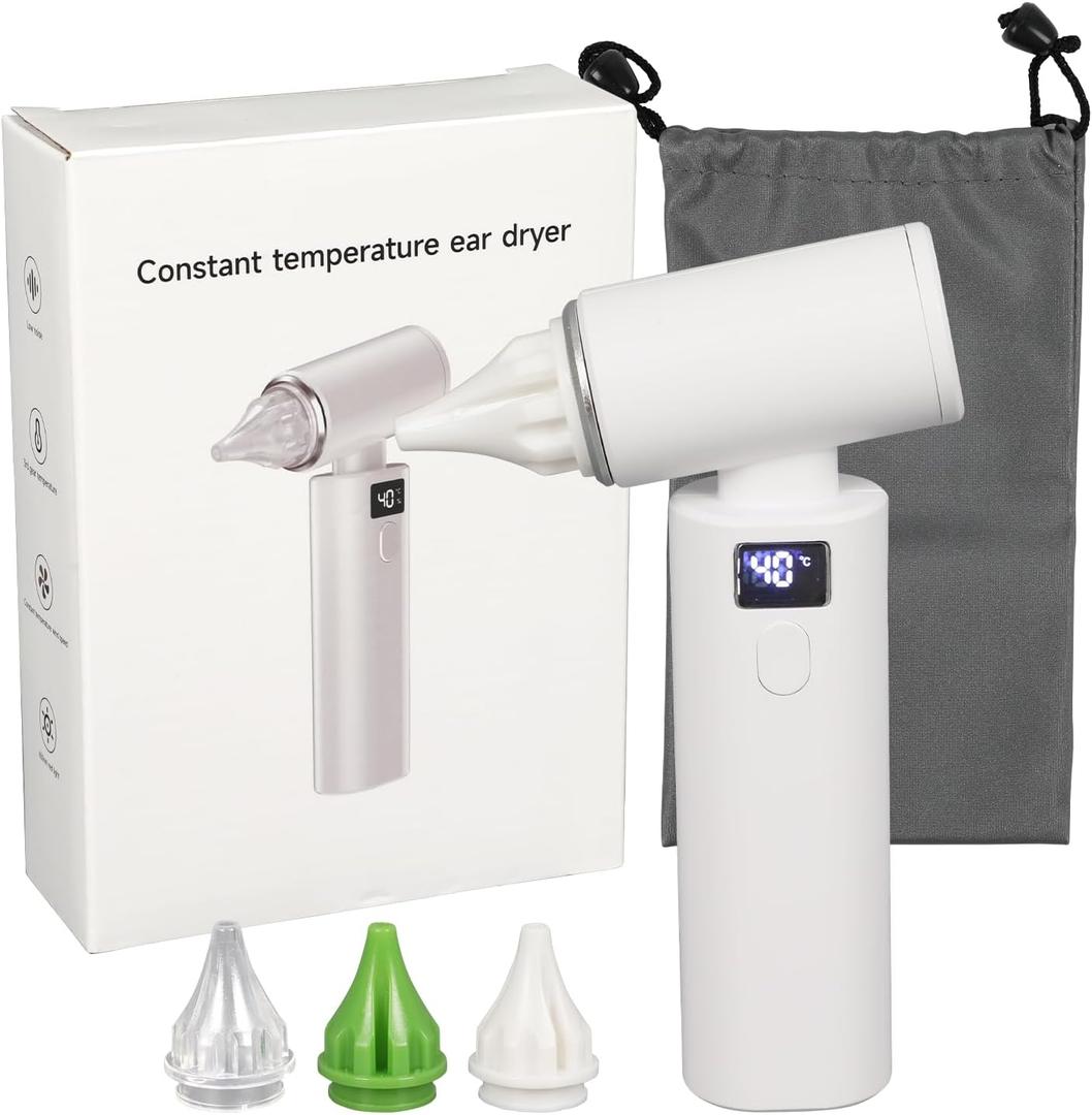 Ear Dryer with 3 Ear Tips, Electric Ear Drying Machine, Rechargeable Ear Moisture Water Removal, Electronic Warm Air Ear Drying Device for Swimmers, Showering, Scuba, Water Sports, Surfing