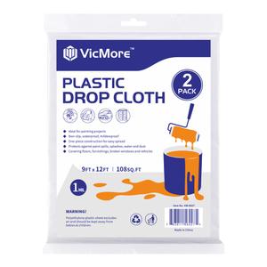 VicMore 2-Pack Plastic Drop Cloth 9x12 Feet - Waterproof and Clear Tarp for Painting, Furniture Protection, and Floor Covering - Durable Multipurpose Sheeting