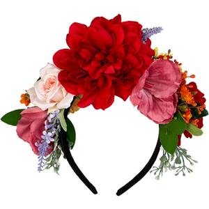Vividsun Mexican Flower Crown Day of the dead Headpiece Party Fiesta Flower Headband (red rose hairband)