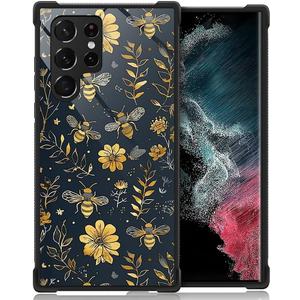 Compatible with Samsung Galaxy S23 Ultra Case,Vintage Yellow Bee Floral Amazing Pattern Design Shockproof Anti-Scratch Hard PC Back Case for Samsung Galaxy S23 Ultra