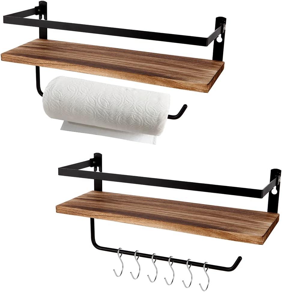Floating Shelves,Wall Mounted Shelf for Kitchen,Living Room,Bedroom,Bathroom Storage,Rustic Wood,Set of 2 (Carbonized Black)