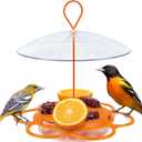 Nature’s Way Multi-Station Oriole Feeding Center with Ant Moat & Weather Baffle, Metal & Plastic Wild Bird Feeder, 12 oz Nectar Capacity, Orange
