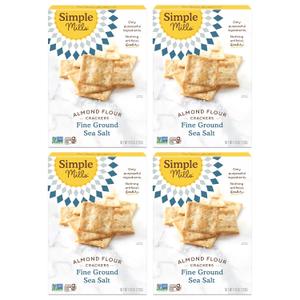 Simple Mills Almond Flour Crackers, Fine Ground Sea Salt - Gluten Free, Vegan, Healthy Snacks, 4.25 Ounce (Pack of 4) (EXP 02/10/26)