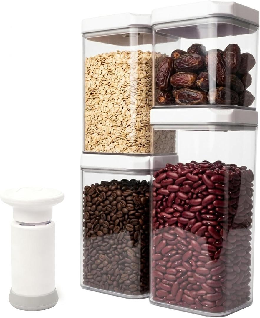 BARRYSAIL Vacuum Sealed Food Storage Containers with Pump Airtight, Keeps Food Fresh, Prevents Bacteria Ideal for Grains, Coffee, Snacks & dog food storage container(4-Piece Set)