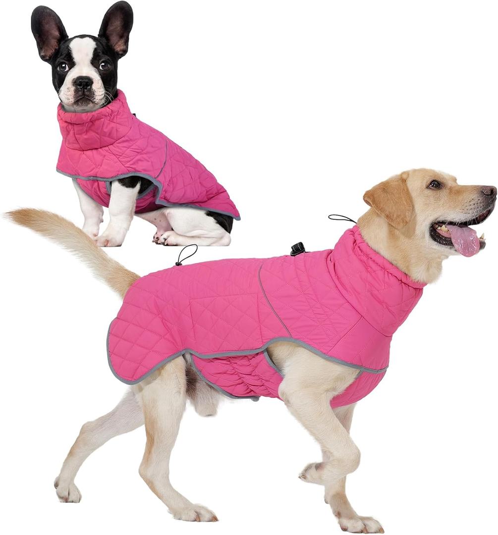 Winter Coat - Waterproof & Windproof Dog Puffer Jacket for Small to Large Dogs - Cold Weather Coat with Built-in Reflective Turtleneck & Adjustable Harness (Pink)